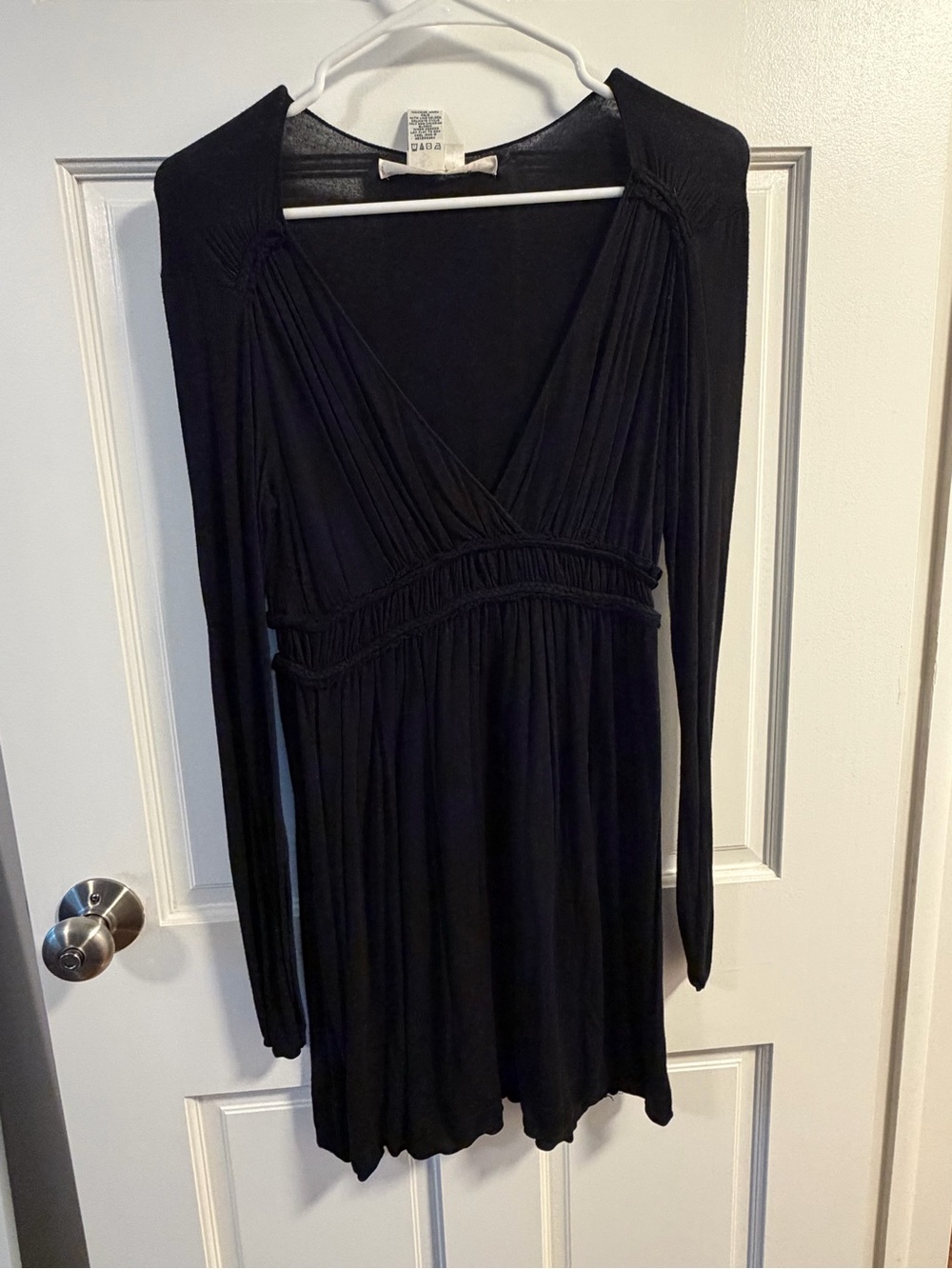 Max Studio Black Long-Sleeve V-Neck Empire-Waist Dress